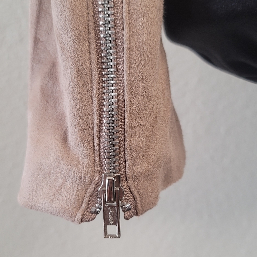 Market And Spruce Faux Suede Motorcycle Jacket Camel Size Small - Picture 7 of 11